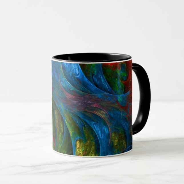Caneca Gênesis Abstrato de café azul (Frente Esquerda)