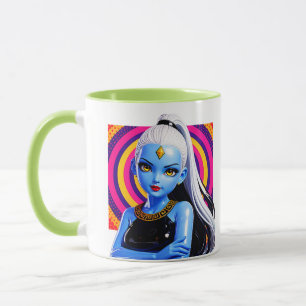 Caneca Gênio Princesa Brilho Azul Retrato Fantasia