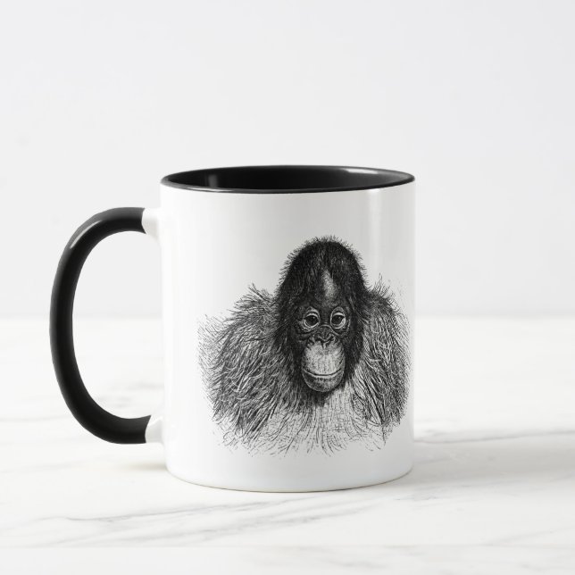 Caneca Gentil Orangutan Black and White Ape Drawing (Esquerda)