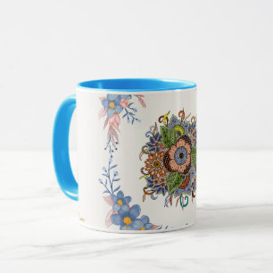 Caneca Gentle Calm – Arte Floral em Aquarela Azul Turques