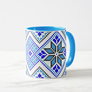 Caneca geométrica azul do bordado de Vyshyvanka do