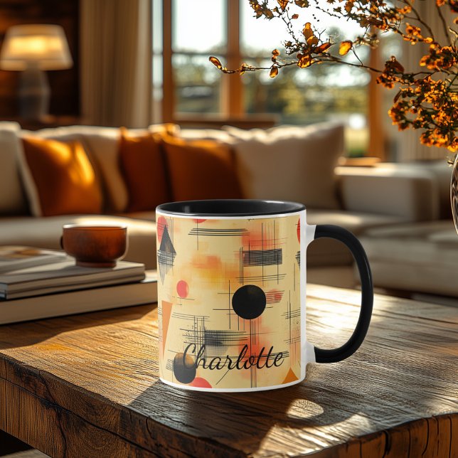 Caneca Geométrica de Outono Abstrata - Retro Perso (Criador carregado)
