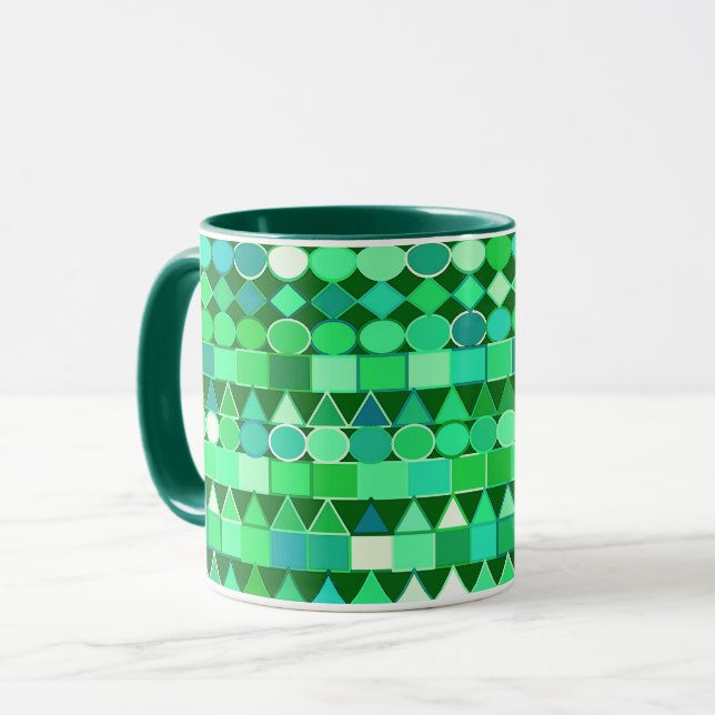 Caneca Geométrica Tribal Moderna, Emerald Green e Aqua (Frente Esquerda)