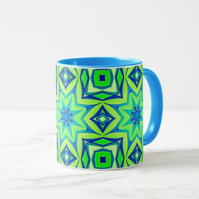 Caneca Geométrico abstrato Star - Verde limão e Azul (Frente Esquerda)