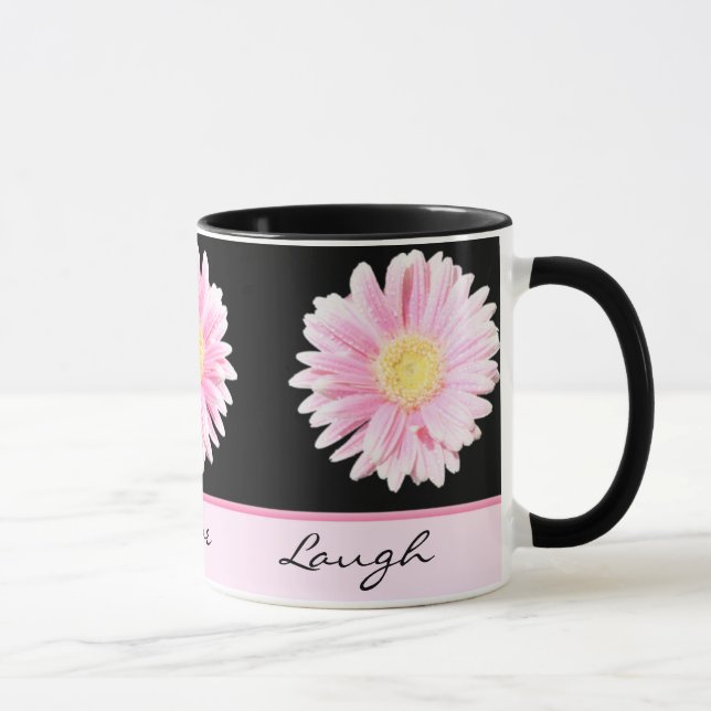 Caneca Gerbera rosa no Black Live, Love, Laugh Mug (Direita)