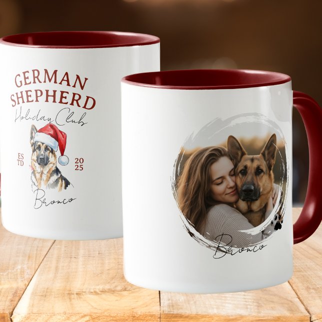 Caneca German shepherd de Natal com Pet de Aquarela (Enhance your holiday kitchen set with this Watercolor Pet Portrait Christmas German Shepherd Mug! )