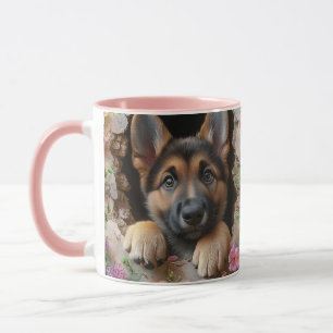 Caneca German shepherd Puppy Mug com Floral -