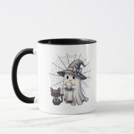 Caneca Ghost Bruxa Negra Negra Gato Bonita, Halloween