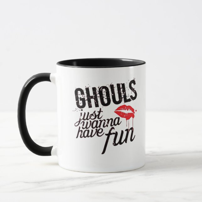 Caneca Ghouls Só Quer Divertir-Se, Autumn Slogan Engraçad (Esquerda)
