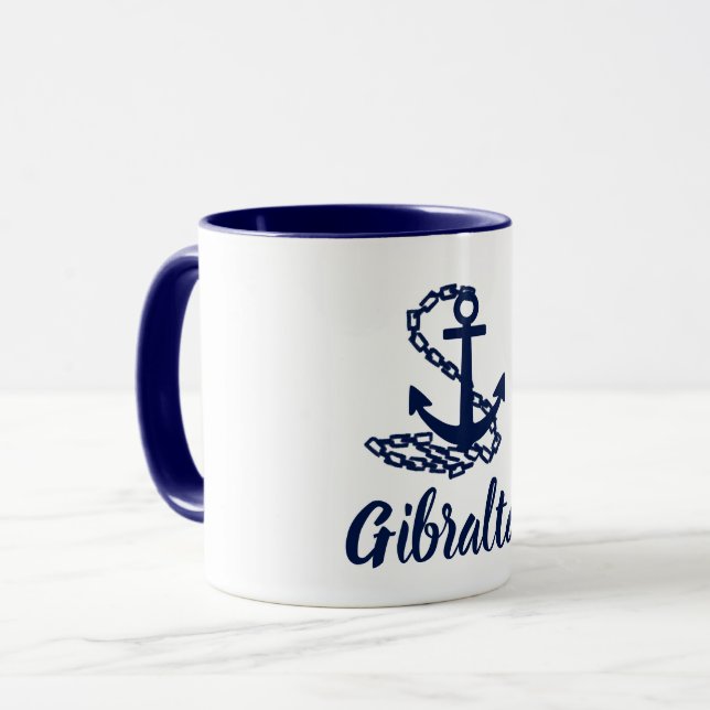 Caneca Gibraltar - Estilo Marítimo Blue E White Mug (Frente Esquerda)