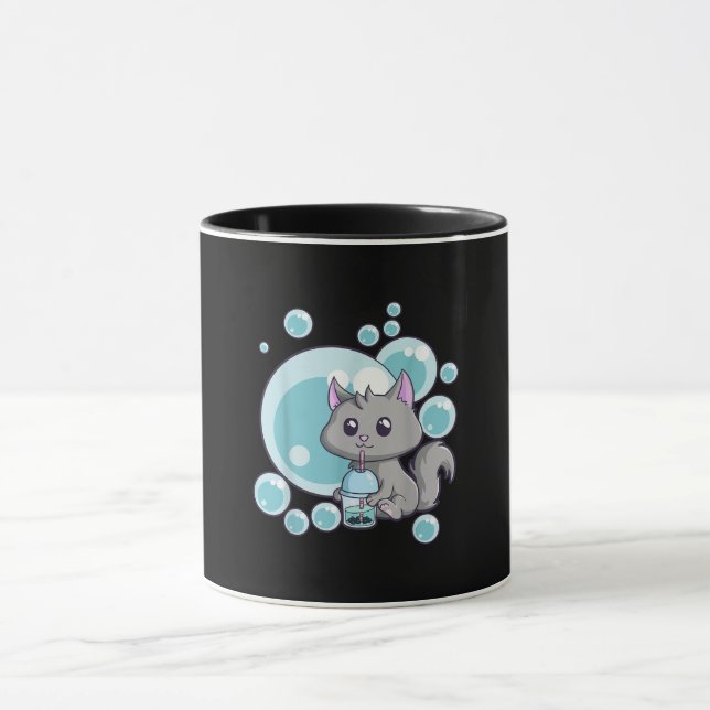 Caneca Gift de Chá de Bolha de Gato | Boba Tea Cats Desig (Centro)