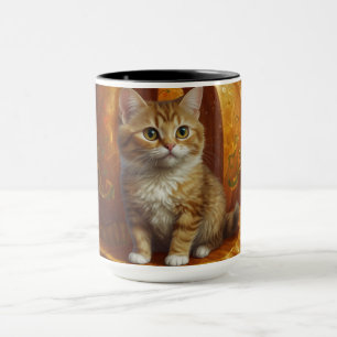 Caneca Ginger Tabby Kitten do Halloween Vivendo numa Abób