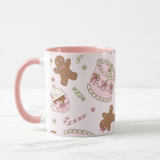 Caneca Gingerbread Holiday Cake Pink Pastel Christmas Mug