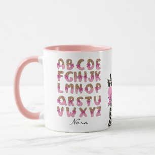 Caneca Girafa Personalizada com Laço Rosa Alfabeto