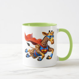 Caneca Girafe volante avec cape rouge.