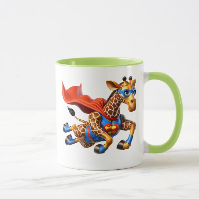 Caneca Girafe volante avec cape rouge. (Direita)