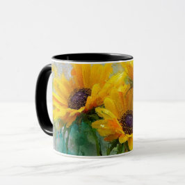 Caneca girassóis em estilo de aquarela vintage