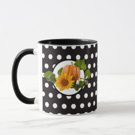 Caneca Girassol & Abóbora Pontos Brancos e Pretos