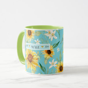 Caneca Girassol Citrino Flor Melhor Mãe Nunca Corações