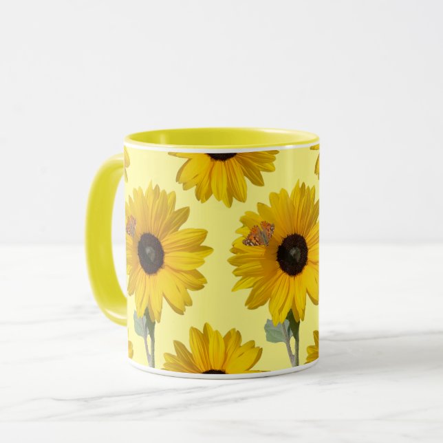 Caneca Girassol com borboleta (Frente Esquerda)