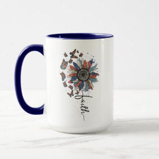 Caneca Girassol e borboleta EUA Bandeira