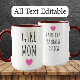 Caneca Girl Mom Custom Names Sweet Gift for Mother