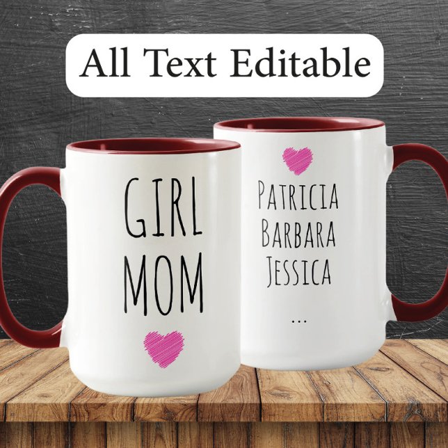 Caneca Girl Mom Custom Names Sweet Gift for Mother (Criador carregado)