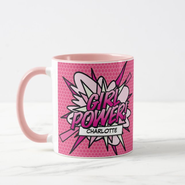 Caneca GIRL POWER Name DIFERENDO Retro Comic Book Pop Art (Esquerda)