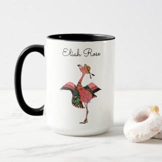 Caneca Girlie Personalizada Bohemian Rosa Flamingo & Name