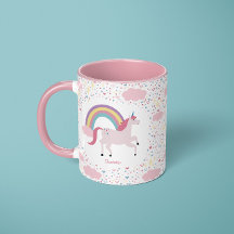 Girls Rosa Unicorn Rainbow Sparkle com Nome Mug