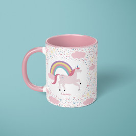Caneca Girls Rosa Unicorn Rainbow Sparkle com Nome Mug
