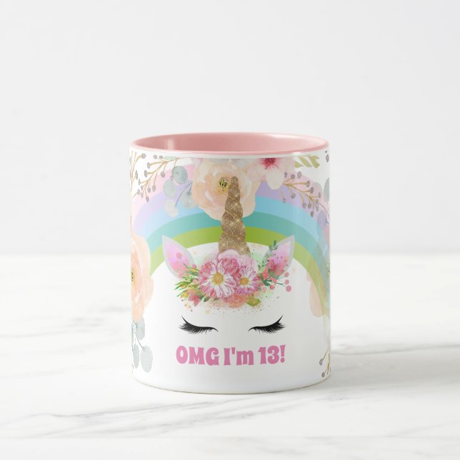 Caneca Girls UNICORN 13 Birthday Mug - Rosa Personalizáve (Centro)