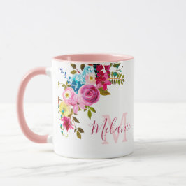 Caneca Girly Blush Pink Roses Nome Monograma Mug