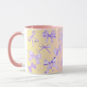 Caneca Girly Coquette Kawaii Arco rosa Mug Ombre rosa