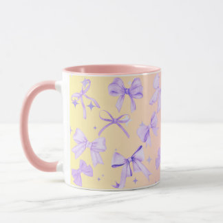 Caneca Girly Coquette Kawaii Arco rosa Mug Ombre rosa
