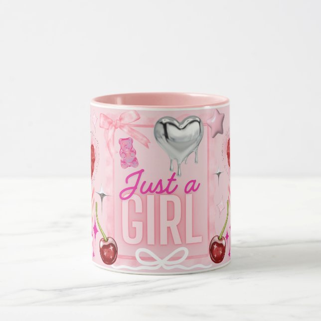 Caneca Girly Coquette Kawaii Arcos de Prata Rosa Corações (Centro)