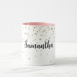 Caneca Girly Glam Dourado Sparkle Confetti Personalizada