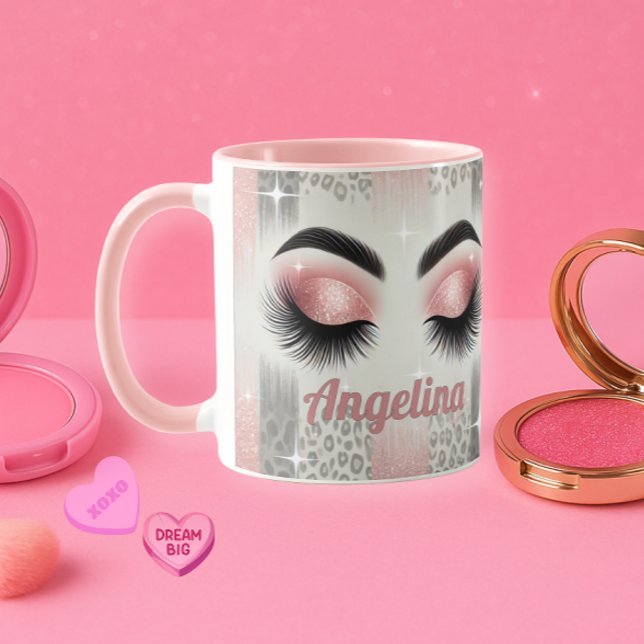 Caneca Glam Cor-De-Rosa, Glaudicação, Colashes (Pink glitter lashes mug — glam gift for bride, MOH, or beauty lover)