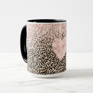 Caneca Glam Dourado Leopard Imprime Coração de Amor Rosa