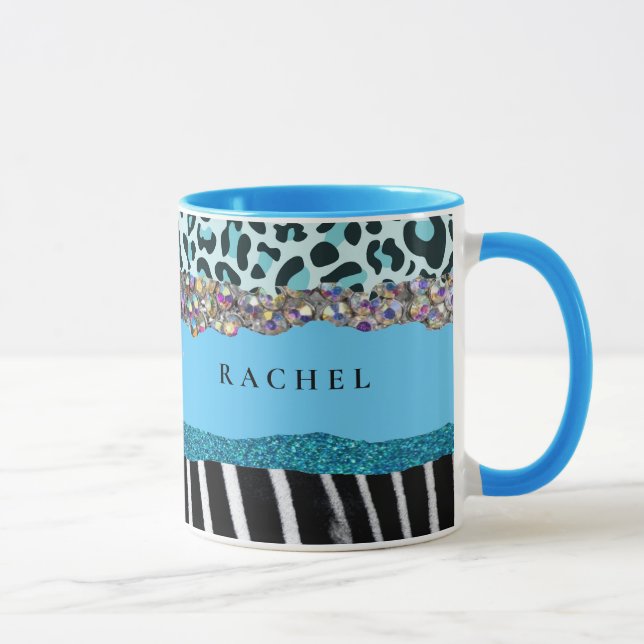 Caneca Glam Moderno Retro Azul Turquesa Feminina (Direita)
