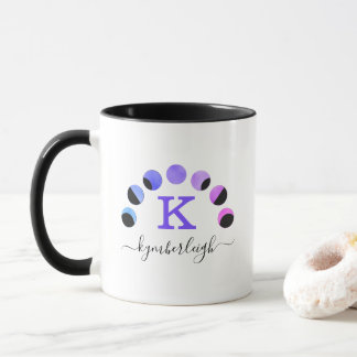 Caneca Glam Moon Fases Purple Pink Teal Monograma Nome