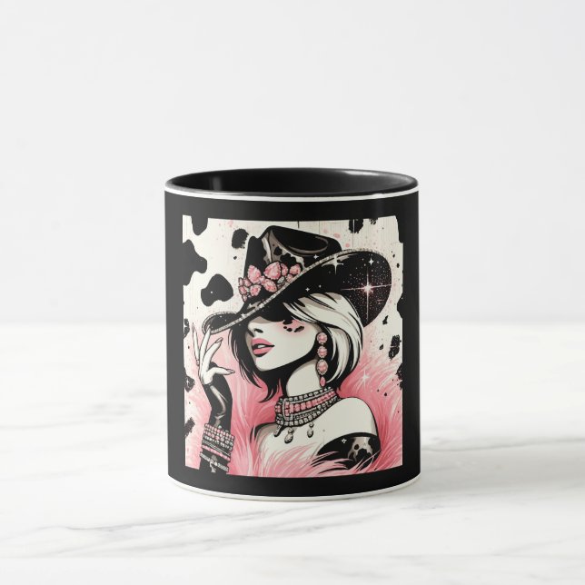 Caneca Glam Rústico Cowgirl Rosa Brilho Impressão Cowhide (Centro)