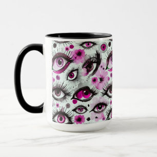 Caneca Glam Watercolor Eyes and Lashes Floral a Rosa