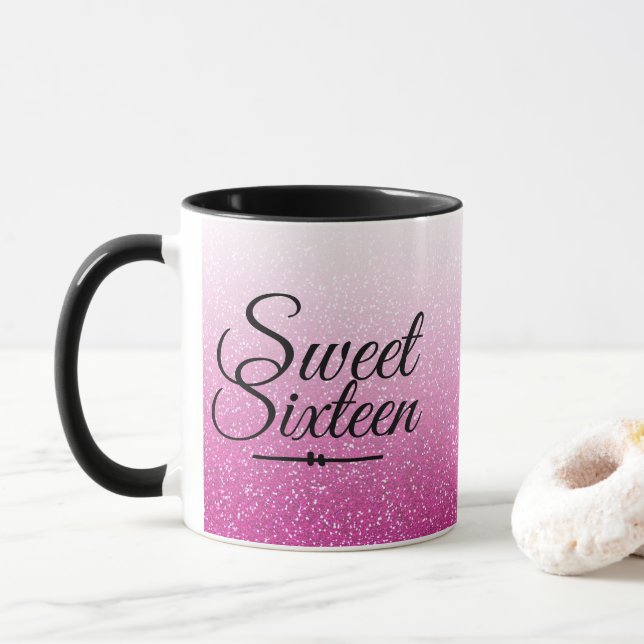 Caneca Glamorous faux hot rosa glitter ombre Sweet 16 (Com Donut)