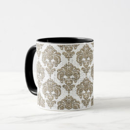 Caneca Glamour Rústico Damasco Real Burlap Chic Moderno