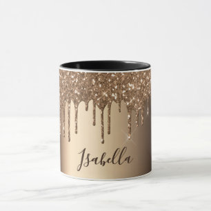 Caneca Glitter de cobre bronze dobra o nome script