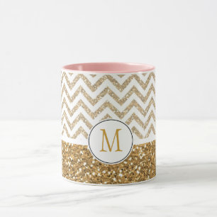 Caneca Glitter Glitter Chevron Dourado Glam Faux