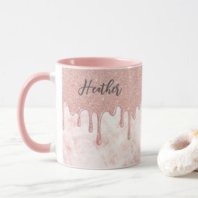 Caneca Glitter Monograma de Rosa Dourada Girassol (Com Donut)