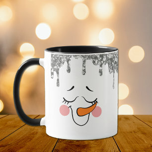 Caneca Glitter prateado gole Snowman Face Holiday Mug