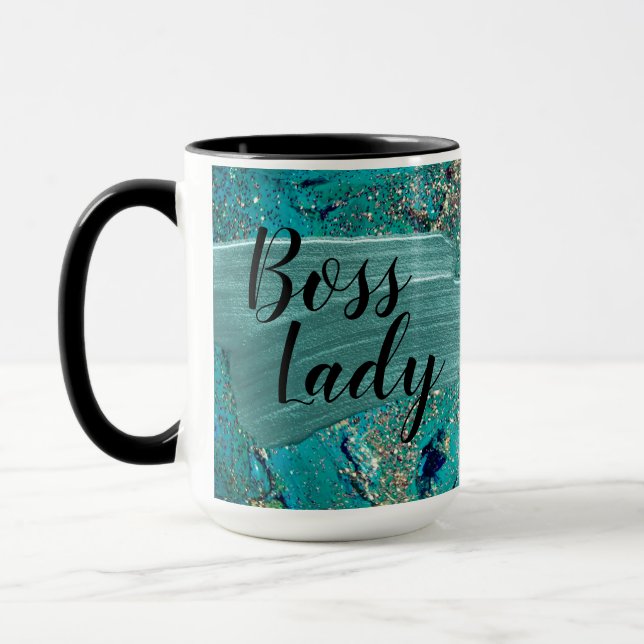 Caneca Glittery Aqua Paint Strokes Lady (Esquerda)